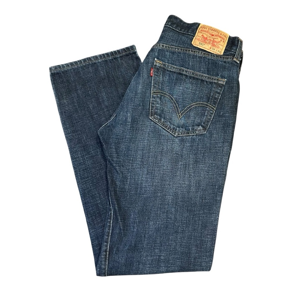 Levis 501 Original Fit Straight Leg Jeans Dark Blue Wash Denim Mens